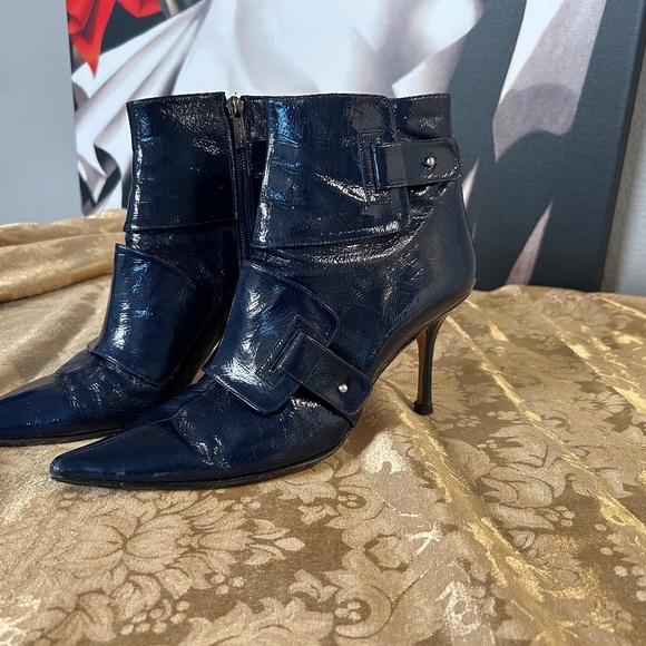 Jimmy Choo Dark Blue Leather Ankle Boots Size 9 - Picture 5 of 7